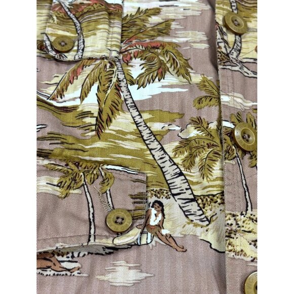 Under Two Flags Shacket Shirt Mens Medium Beige Hawaiian 100% Cotton Button-Up - Picture 4 of 12